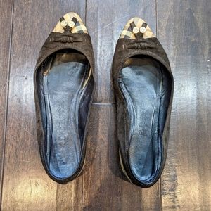 Burberry Women's Size 9 Suede Flats with Plaid Embellishments